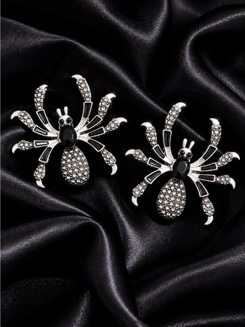 Black Crystal Spider Statement Earrings - Women Jewelry